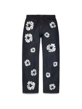 Pantaloni in Denim "Cotton Wreath" dal taglio baggy con cimosa
