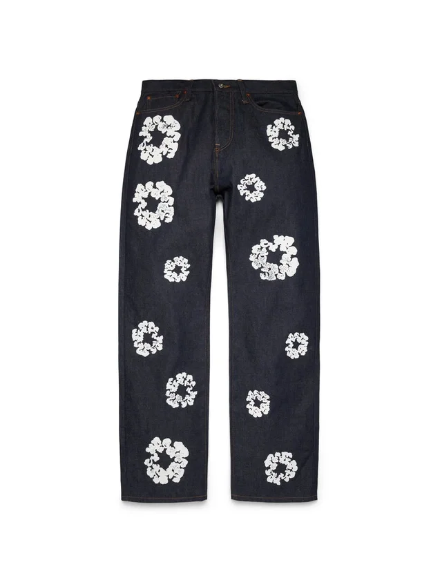 Pantaloni in Denim "Cotton Wreath" dal taglio baggy con cimosa
