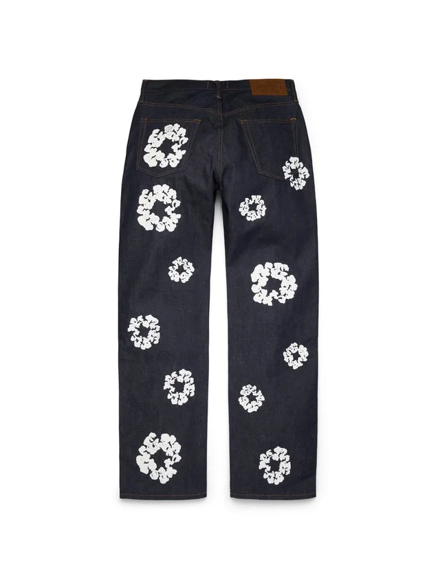 Pantaloni in Denim "Cotton Wreath" dal taglio baggy con cimosa