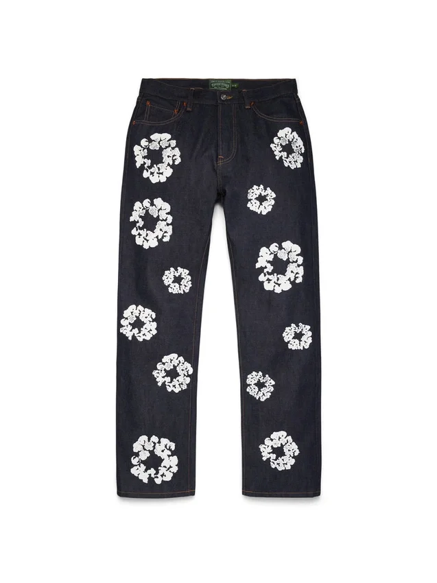 Pantaloni in Denim "Cotton Wreath" dal taglio dritto con cimosa
