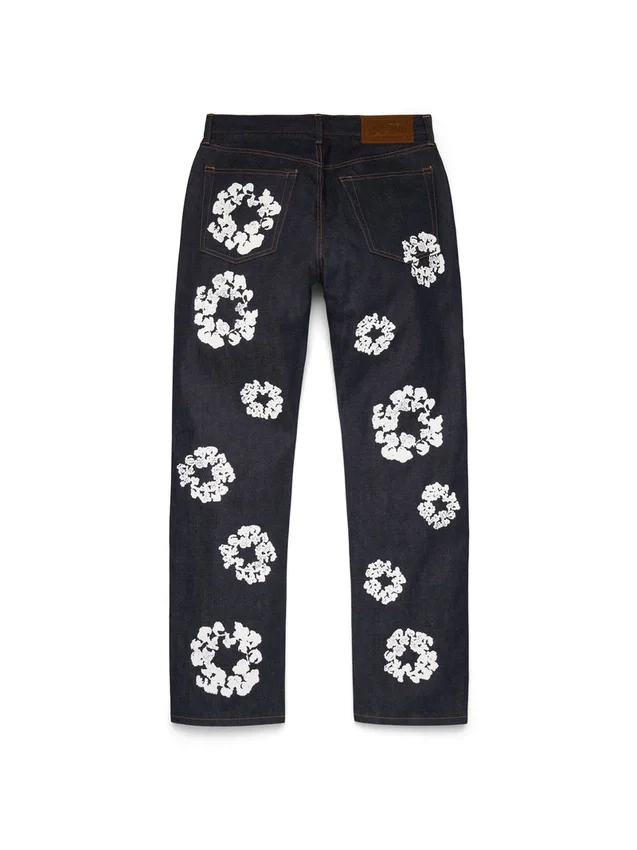 Pantaloni in Denim "Cotton Wreath" dal taglio dritto con cimosa