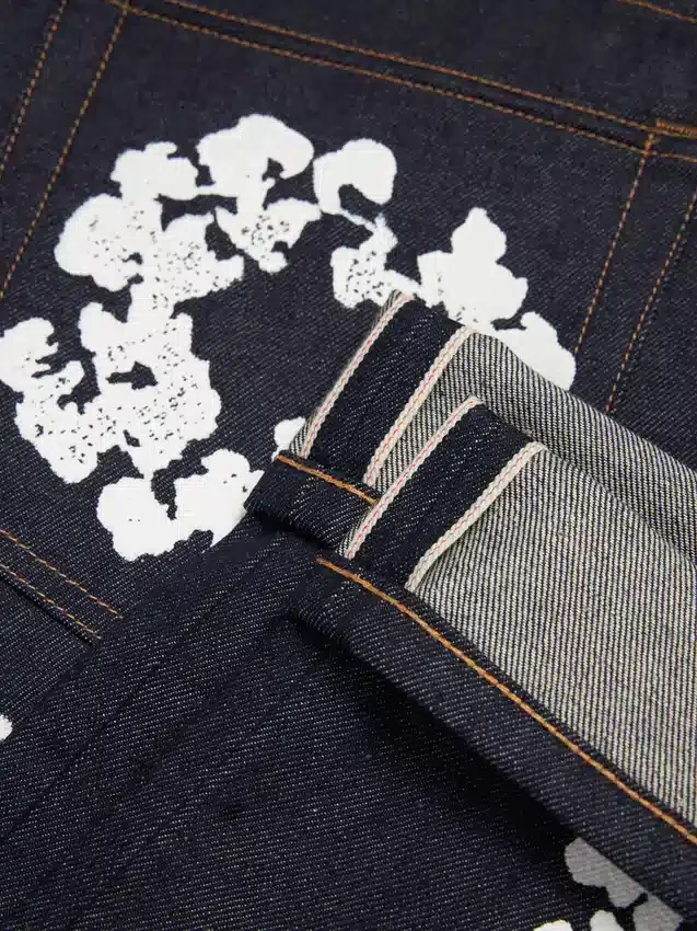 Pantaloni in Denim "Cotton Wreath" dal taglio dritto con cimosa