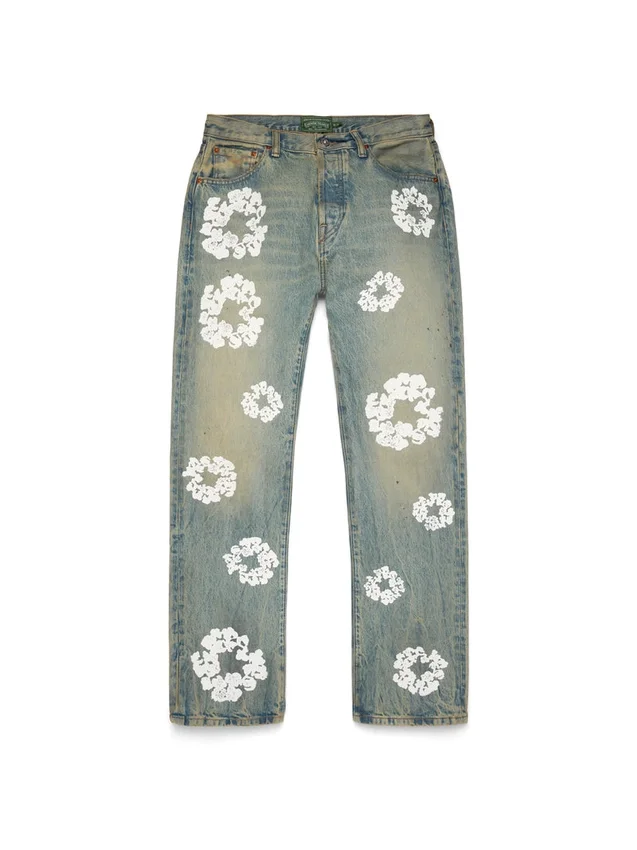 Pantaloni in Denim "Cotton Wreath" dal taglio dritto, lavaggio "Dirty Wash"