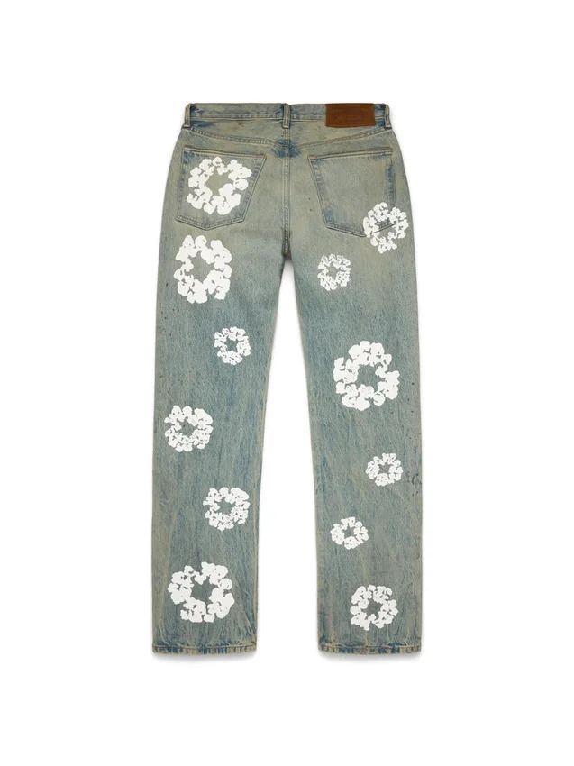 Pantaloni in Denim "Cotton Wreath" dal taglio dritto, lavaggio "Dirty Wash"