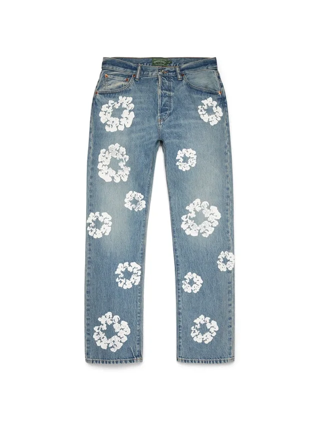 Pantaloni in Denim "Cotton Wreath" dritti in cotone, lavaggio chiaro