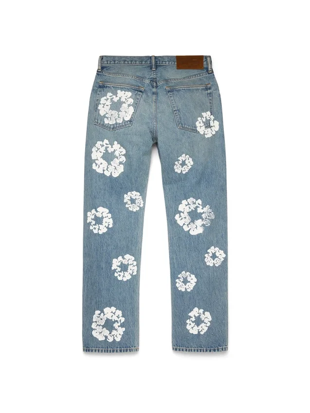 Pantaloni in Denim "Cotton Wreath" dritti in cotone, lavaggio chiaro