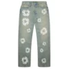 Pantaloni in Denim larghi con motivo “Cotton Wreath” borchiati, lavaggio sporco