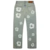 Pantaloni in Denim larghi con motivo “Cotton Wreath” borchiati, lavaggio sporco