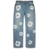 Pantaloni in Denim larghi con motivo Cotton Wreath in cotone, lavaggio chiaro