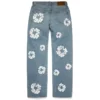 Pantaloni in Denim larghi con motivo Cotton Wreath in cotone, lavaggio chiaro