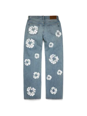 Pantaloni in Denim larghi con motivo Cotton Wreath in cotone, lavaggio chiaro