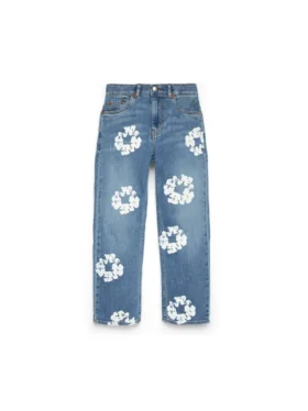 Pantaloni in Denim per bambini con motivo "Cotton Wreath", indaco chiaro
