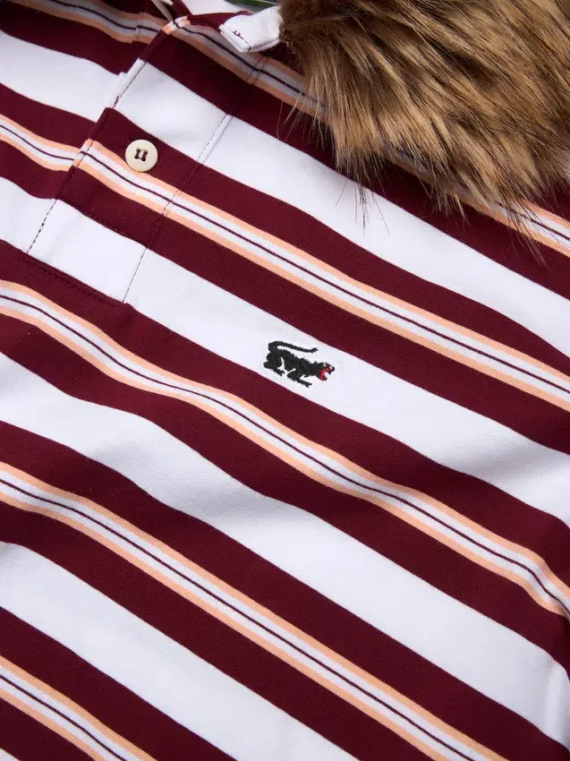 Polo con collo in pelliccia di pantera, rosso